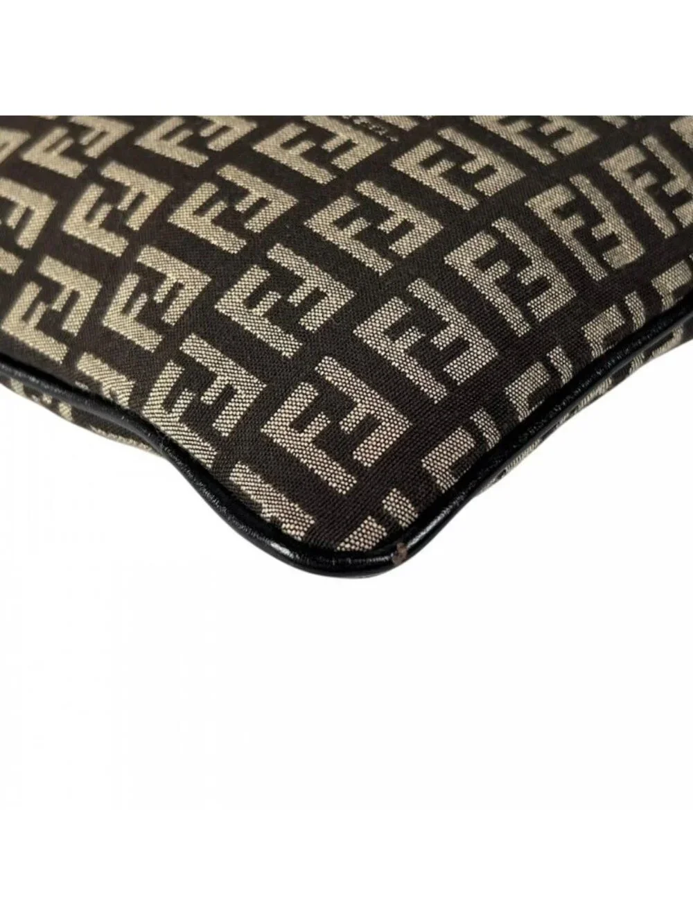 Fendi Shoulder Bag Canvas Leather Brown Silver